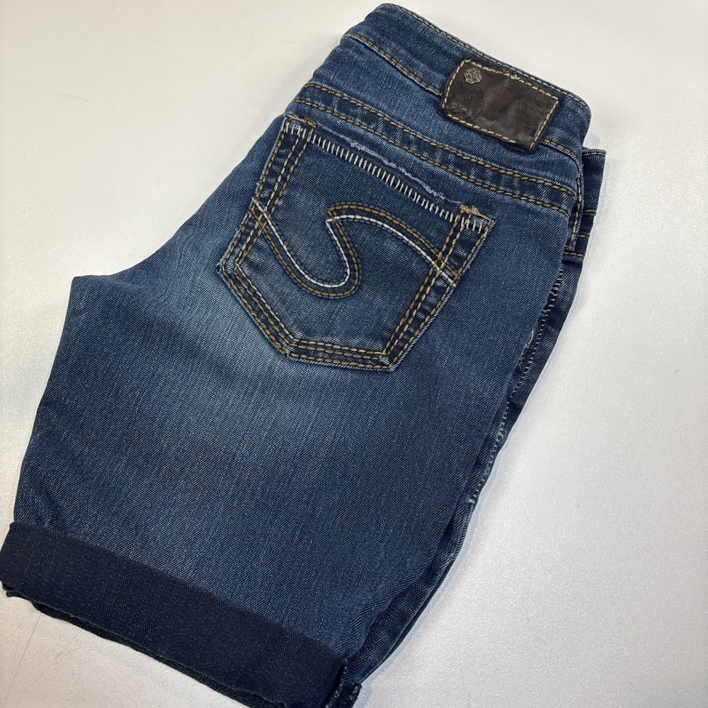 Silver Jeans Aiko Womens Shorts 27x8in Blue Denim Stretch Mid Rise Cuffed